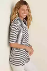 Túnica Soft Surroundings Paseo Bolsillos a Rayas Negro Blanco Talla XL - Imagen 1 de 22