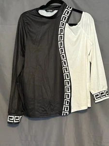 Chic Me Crop Top Ritaglio Spalla NERO/BIANCO Manica Lunga X-Large Nuovo senza etichette - Foto 1 di 10