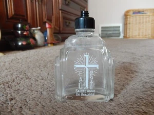 Vtg glass SAINTE ANNE DE BEAUPRE Holy Water bottle cross sprinkler cap Quebec  - Picture 1 of 13
