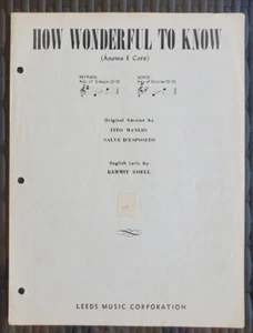 How Wonderful To Know partituras vintage 1961 Manlio, D'Esposito, Goell - Imagen 1 de 1