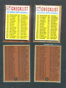 1962 TOPPS # 98 2ND SERIES UNMARKED CHECKLIST ERROR VARIATION PAIR