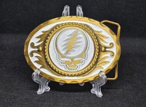 Grateful Dead Stealie Steal Your Face 3,25x2,25" Weiß & Gold Gürtelschnalle - Bild 1 von 3