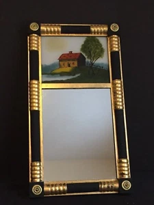 Antique Vintage Mirror with Reverse Painting on Glass Cottage Scene - Picture 1 of 8
