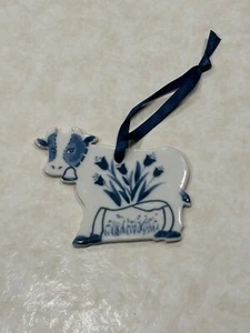 Russ Berrie & Co. Mucca blu e bianca ornamento in ceramica vintage - Foto 1 di 3