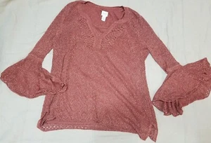 Chico's Suéter Túnica Color Óxido con Hilo Metálico Dorado y Mangas Campana Talla L - Imagen 1 de 5