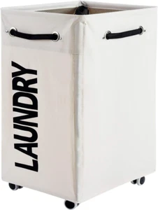 86L Large Collapsible Laundry Hamper with Wheels, Waterproof Rolling Clothes Ham - Picture 1 of 8