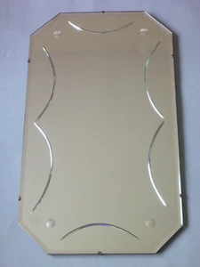 Vintage Frameless Wall Mirror Fish Eye, Arcs, Bevel Band Rectangle : - Picture 1 of 9