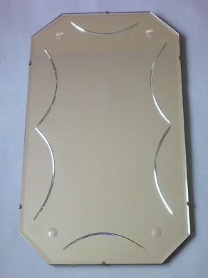 Vintage Frameless Wall Mirror Fish Eye, Arcs, Bevel Band Rectangle : - Image 1 of 4
