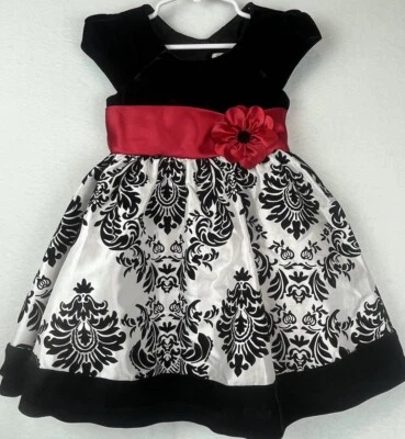Jona Michelle Girls Flocked Tulle Black and White Dress with Red Flower Size 3T - Image 1 of 4