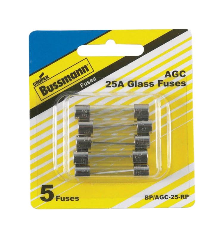 Bussmann Buss Fuses BP/AGC-25-RP, 25 Amp AGC Glass Fuse Mini Automotive NEW 5pk  - Image 1 of 1