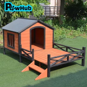 PawHub Dog House Kennel Pet Timber Wooden With Decking Patio Stair - Picture 1 of 10