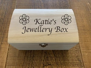 Personalised Jewellery Gift Box For Girls, Engraved Wooden Treasure Chest, Name - Picture 1 of 8