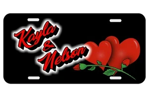 Hearts Roses Rojo Personalizado Monograma Placa Personalizada Auto Etiqueta Coche - Imagen 1 de 5