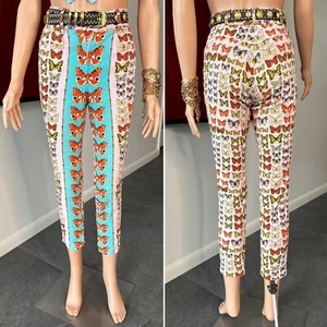 GIANNI VERSACE cropped jeans Butterfly print size 38 from 1995 pink & turquoise - Picture 1 of 24