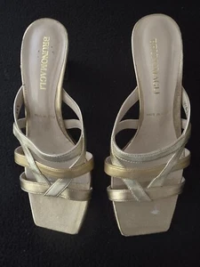 Bruno Magli Slingback Gold Metallic Open Toe & Heel 6.5 Soft Vintage LEATHER - Picture 1 of 11