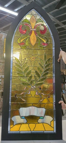 Large GOTHIC Stained Glass Window Antique Brooklyn NYC ARCHITECTURAL SALVAGE Cover