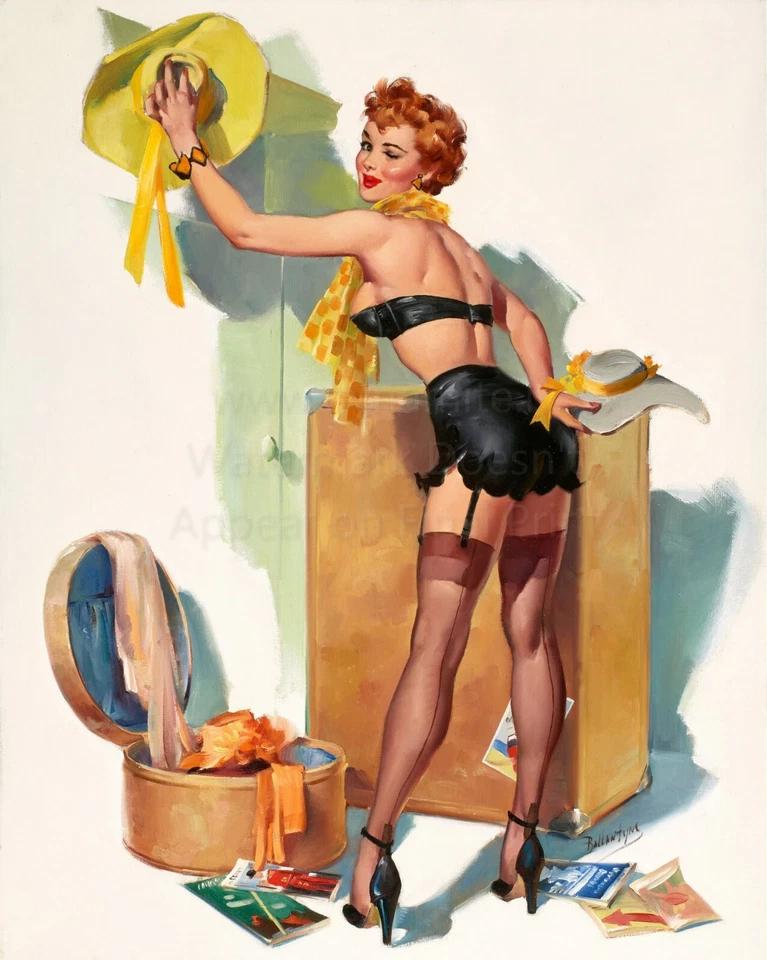 JOYCE BALLANTINE Pin-up Art Poster or Rolled Canvas Print "New Hats" - Image 1 of 1