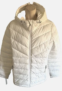 Neu Tommy Hilfiger Winter Ski Schnee Jacke Mantel hellweiß Reißverschluss Kapuze isoliert L - Bild 1 von 20