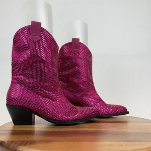 Stivali da cowboy donna nuovi Azalea Wang Wellington rosa fucsia strass taglia 7 M - Foto 1 di 8