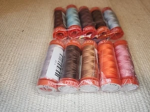 New - SEWING THREAD LOT- 10 Small Spools-Aurifil Cotton 50wt Assorted  - Picture 1 of 4