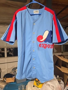Vtg 80's Medalist Sand-Knit MLB Montréal EXPOS Button Up Baseball Jersey SZ 44 - Picture 1 of 24