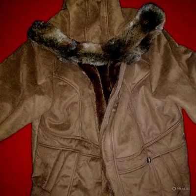 Abrigo para mujer marrón grande de piel sintética frío talla grande Foto 1 de 3