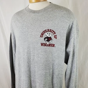Wisconsin Badgers Vintage Long Sleeve T-Shirt Mens 2XL Gray Cotton Blend Bucky - Picture 1 of 7