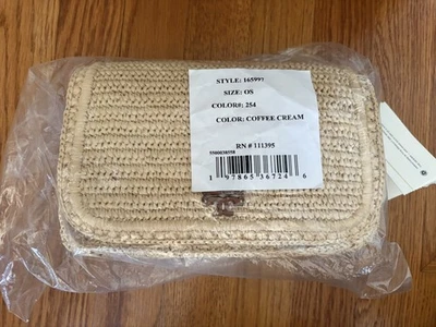 New  Tory Burch Thea RAFFIA Flap COFFEE CREAM Crossbody  - Image 1 of 4
