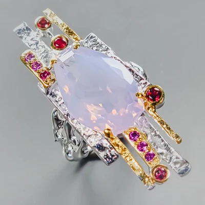 Anillo de cuarzo lavanda natural de 18 quilates con piedras preciosas de plata de ley 925 talla 8/R438475 Foto 1 de 4