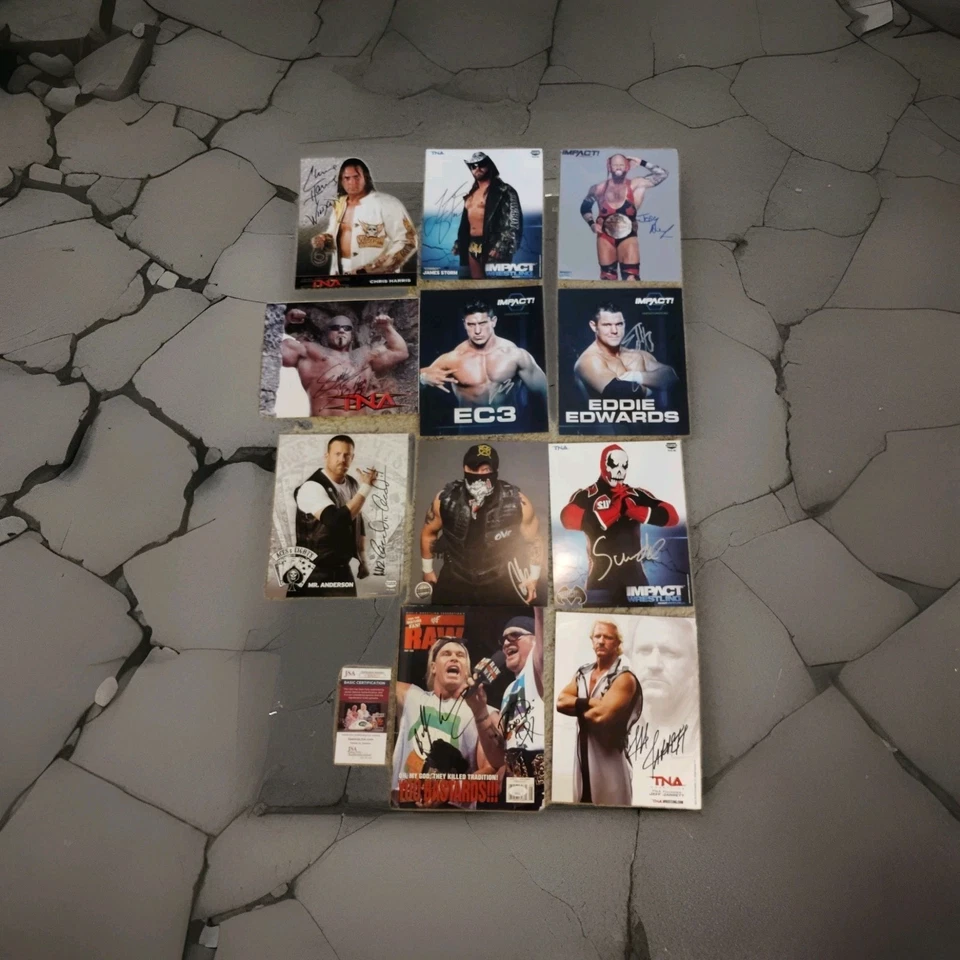 Foto promocional original firmada por TNA 8x10 lote de lucha libre de impacto Jarrett, Alexande JSA  Foto 1 de 4