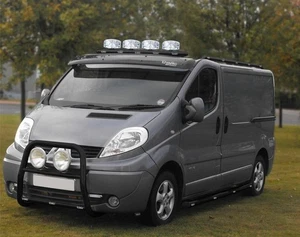 Black Roof Bar A + Jumbo Spots + White LEDs To Fit Peugeot Boxer 2014+ Van Front - Picture 1 of 12