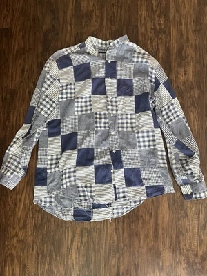 男式 Nieman Marcus 复古拼布牛仔纽扣大号蓝色 — 第 1/4 张图片