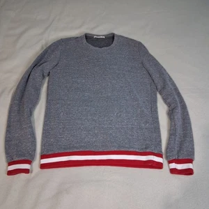Marine Layer Jenny Fleece Gray w/Red & White Striped Cuff Crewneck Sweatshirt M - Picture 1 of 11