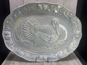 Servizio piatti vintage piatto goffrato tacchino bianco ovale ceramica 18,5"x14" vacanza - Foto 1 di 5