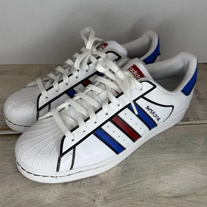 Adidas rot weiß blau Superstar Turnschuhe Schuhe Shell Toe Größe 10,5 FY3116 EUC - Bild 1 von 10