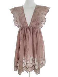 Topshop Size 6 (34) Purple Tunic Blouse Cotton 100% Short Sleeve Embroidery - Picture 1 of 5