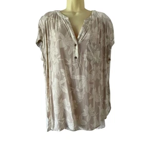 Rose + Olive Beige Print Popover Tunic Blouse Woman Size XL Casual Minimalist - Picture 1 of 8