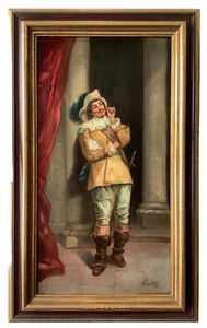 19th century by CHARLET Portrait of a Musketeer in the Palace French Oil on Wood - Picture 1 of 9