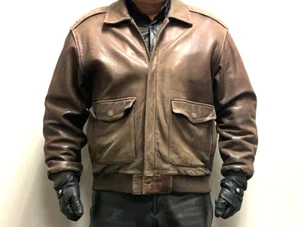 Orvis Brown Lambskin Leather USN Bomber Jacket size L - Picture 1 of 7