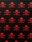 Cotton Skull Goth Halloween Fabric 1 Metre 112cm Wide High Quality Black Red