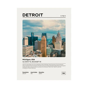 Detroit Poster, Vintage Wall Art Print, Travel Gift Idea, Home Office Dorm Decor - Picture 1 of 12