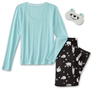 Polar Bear Pajamas Size Small Womens Set Top Pants Eye Mask Aqua Blue 6 NEW NWT - Picture 1 of 1