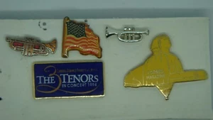 VINTAGE LOT OF 5 PINS: AMERICAN FLAG, TRUMPET FORBES MAGAZINE, THE 3 TENORS 1994 - Picture 1 of 3