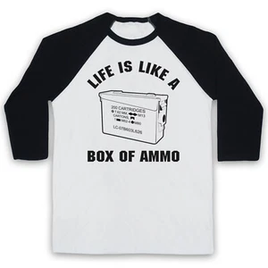 DUKE NUKEM UNOFFICIAL LIFE IS LIKE BOX AMMO VIDEO GAME 3/4 SLEEVE BASEBALL TEE - Picture 1 of 11