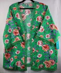 NWT The Pioneer Woman Green Floral Duster w/ Crochet Trim Kimono Cover-Up L/XL - Picture 1 of 6