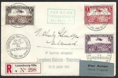 LUXEMBOURG Airmails #C2-4 on Registered Flight Cover Hollerich to Troisvierges - Image 1 of 2