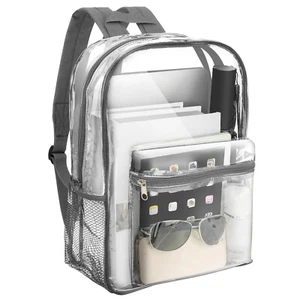 Men Clear Backpack Heavy Duty PVC Transparent Bookbag for School Stadium Travel - Picture 1 of 12
