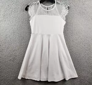 Blush by US Angel Lace Illusion Neck Skater Dress Girls 10 White Button Zip Back - Picture 1 of 12
