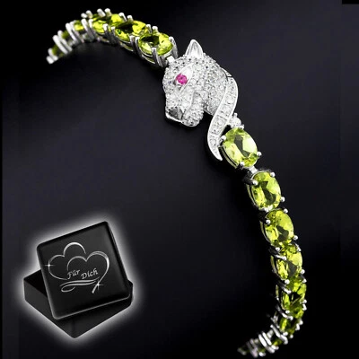 Echter Peridot Stein Raubkatze Armband 925er Silber Schmuck für Frauen Damen M43 - Bild 1 von 4