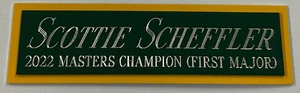 2022 MASTERS SCOTTIE SCHEFFLER NAMEPLATE AUTOGRAPHED Signed GOLF BALL-PHOTO-FLAG - Picture 1 of 3